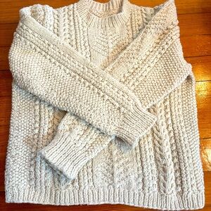 Hand knit Cream Cable Knit Crewneck Sweater